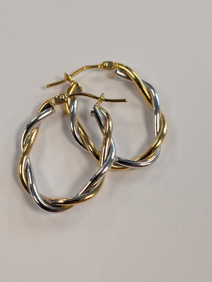 9ct Yellow & White Gold Twist Earrings