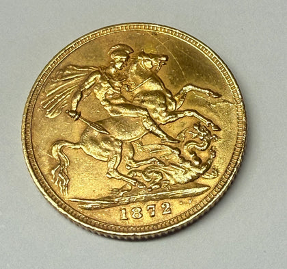 22CT GOLD 1872 QUEEN VICTORIA FULL SOVEREIGN COIN