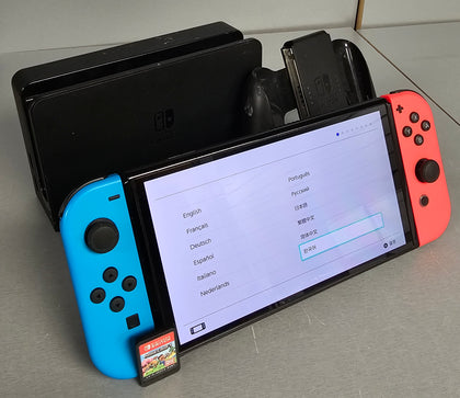 Switch Console, 64GB OLED + Neon Red/Blue Joy-Con, Unboxed + Minecraft