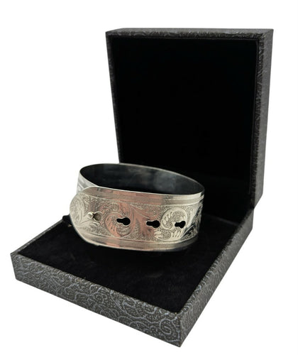 925 Hallmarked Silver, Engraved Bangle with Adjusting Size, 4
