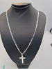 925 Sterling Silver 3 IN 1 Figaro Chain Necklace With Cross Pendant - 24" Long - 21.1 Grams - 4mm Wide **BRAND NEW**