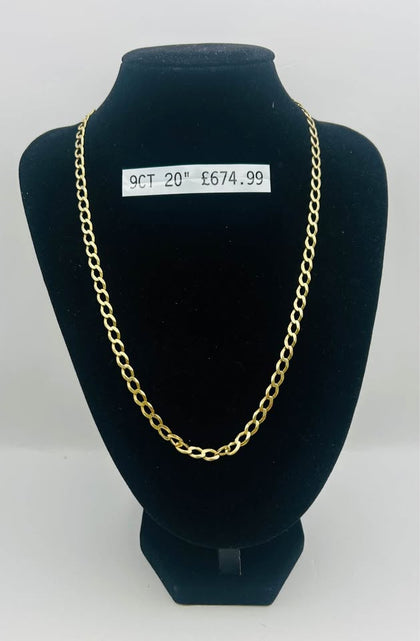 9CT YELLOW GOLD CURB STYLE CHAIN, 375 HALLMARKED, 20”, 12.3G, BOXED