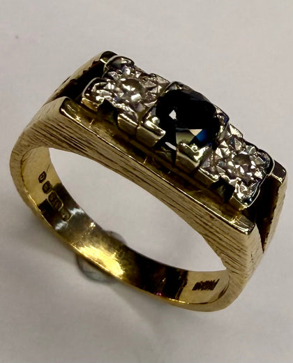 9ct Gold Diamond Ring with Black Stone Size L 1/2
