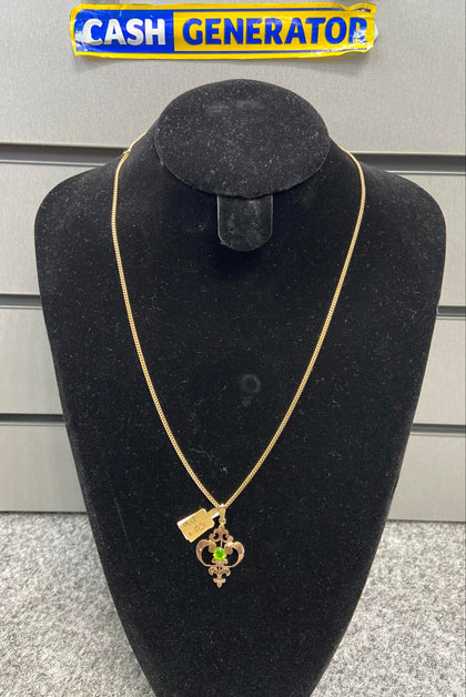 9ct Gold Fine Curb Chain and Fancy Green Stone Pendant 8.4g 22