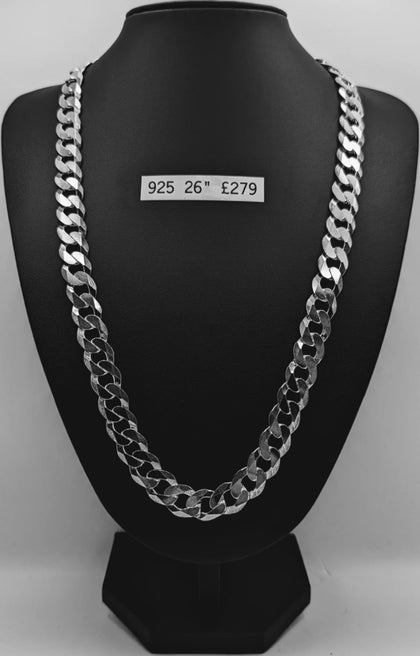 925 sterling Silver HEAVY CURBED CHAIN W/ LOBSTER LOCK 25