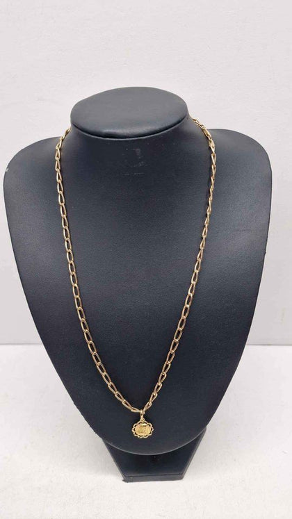 9ct Yellow Gold Curb Link Chain Necklace With Virgin Mary Pendant - 22