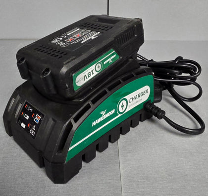 Hawksmoor 18v Fast 2.4A Li-Ion Garden Power Tool Battery Charger B0Q-SP06-20ZB + Hawksmoor 18V Battery 2.0Ah
