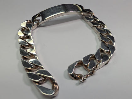 Sterling Silver Solid Curb I.d Bracelet