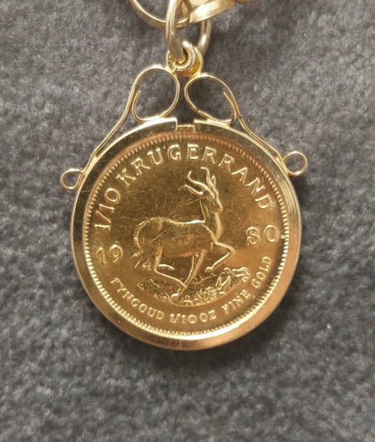 1980 1/10th oz Krugerrand Coin in 9ct Gold Mount & 20