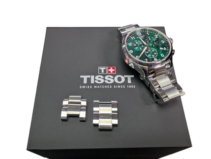 TISSOT WATCH WITH GREEN FACE BOXED WITH EXTRA LINKS PRESTON STORE