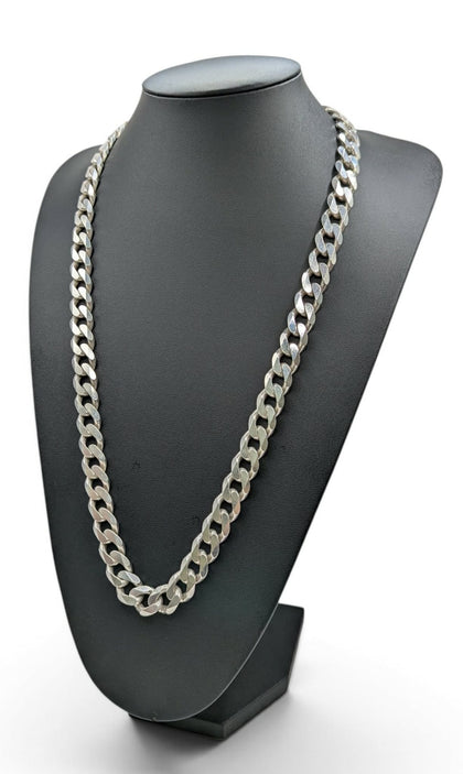 925 Hallmarked, Silver, Heavy Curbed Chain W/ Lobster Lock, 28
