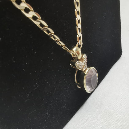 9K Gold Stunning Gold Curb Necklace, 9.1Grams & 9K Gold Pendant (Stone and CZ Stones) 3.8Grams, 21