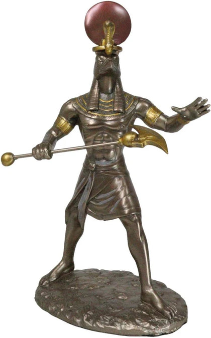 Egyptian Mythology God Horus Ra With Sun And Uraeus Disc Statue Heru