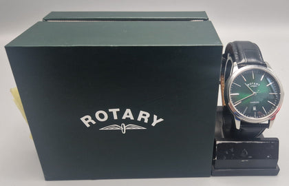 Rotary Cambridge Green Dial Black Leather Strap Watch