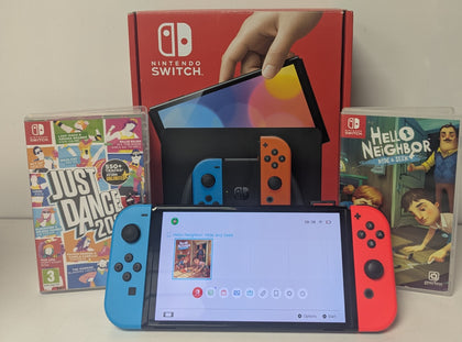 Nintendo Switch OLED - Neon Blue/Neon Red & 2 Games