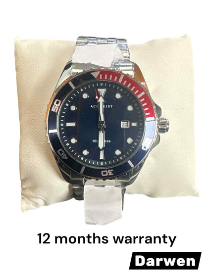 Unused Accurist Men's Quartz Watch - Blue / Red Quater dial - Analogue Display - Stainless Steel Bracelet