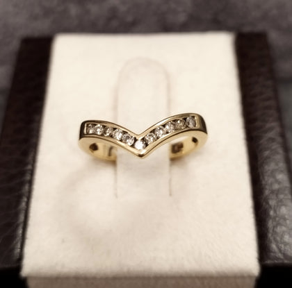 9ct Yellow Gold & Clear Stone Wishbone Ring -  Size J