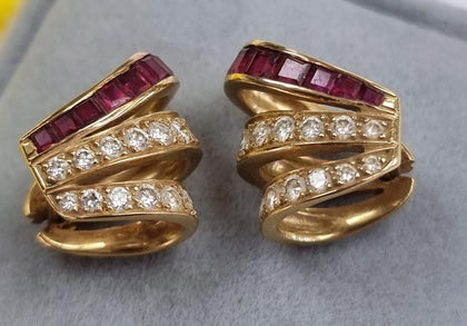 18ct Gold Diamond and Ruby Earrings