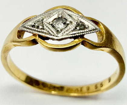 18ct Yellow gold and platinum diamond geometric cluster ring size K 1/2