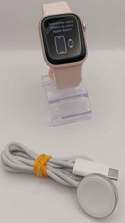 Apple Watch series 9 (cel) Starlight aluminium 41mm with pink strap & charger unboxed