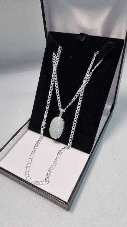 925 Sterling Silver Chain Necklace With Oval Opening Locket - 24