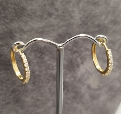 18ct Yellow Gold Sleeper Hoop Earrings Set with Clear Stones