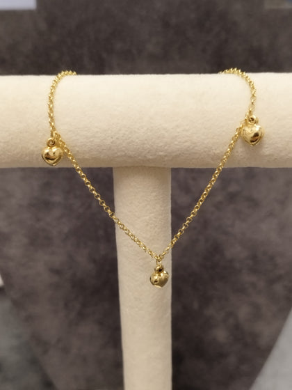 9ct Yellow Gold 3 Heart Charm Belcher Bracelet