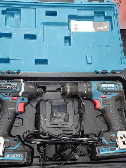 Erbauer 18V 2 x 2.0Ah Li-Ion EXT Brushless Cordless Combi Drill & Impact Driver Twin Pack