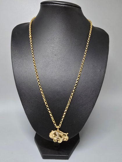 9ct Gold Necklace with Bull Dog Pendant Pendant 375 8.8G 20'' in Length
