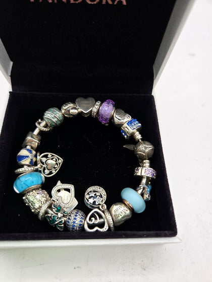 pandora ' golden snitch'  charm bracelet with 15 charms , silver (925) 54.5 grams