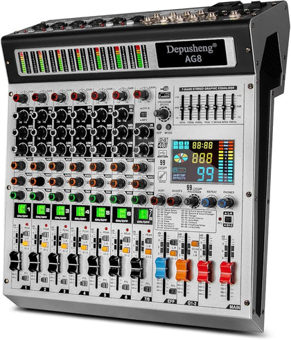 Depusheng AG8 Professional audio mixer 8 Channel with MP3 Player Source USB recording