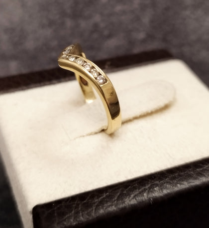 9ct Yellow Gold & Clear Stone Wishbone Ring -  Size J
