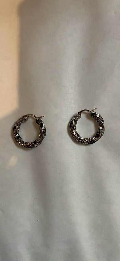 925 Silver Plated VIVIENNE WESTWOOD Rozalia Hoops Earrings Black With White Crystals.