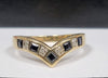 9Ct Yellow Gold Wishbone Ring With Clear And Black Stones - Size Q - 2.86G - Hallmarked