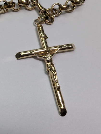 9CT GOLD PATTERNED BELTCHER CHAIN WITH CROSS PRESTON STORE