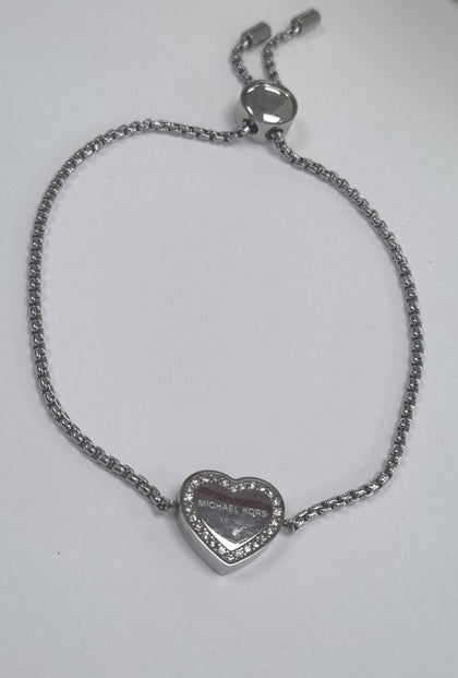 MICHAEL KORS HEART CHARM SILVER TONE BRACELET LEYLAND