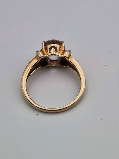 9ct Yellow Gold Ring With Large Pink Stone – Size P – 3.24 Grams Ladies Dress Ring