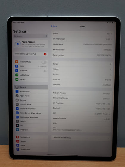 Apple iPad Pro 12.9” 4th Gen (A2232) 512GB - Space Grey, Unlocked B