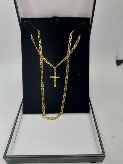9ct Yellow Gold Thin Chain With Jesus Cross Pendant - 16