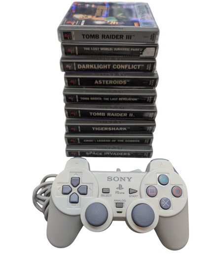 SONY PS ONE PLAYSTATION ONE CONSOLE + 9 GAMES + OFFICIAL CONTROLLER