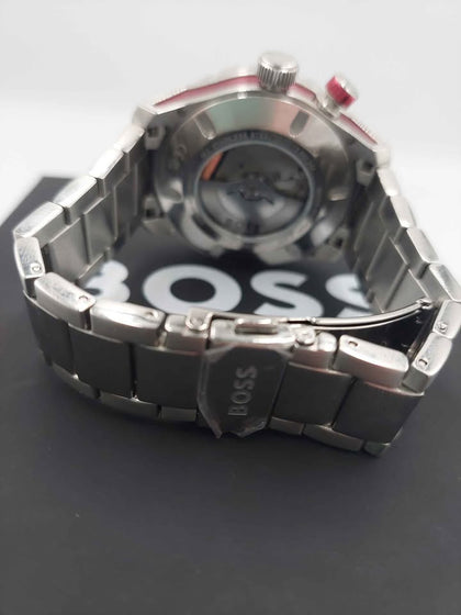 Hugo Boss 42mm Steel Mens Watch 1514179 Automatic Burgandy Boxed