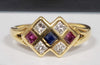 18ct - yellow gold ring with multicoloured stones - 3.78 -size M - Hallmarked