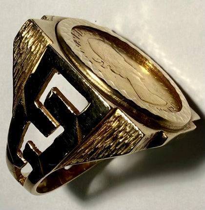 1963 Full 22ct Sovereign + 9ct Ring - Size R 1/2