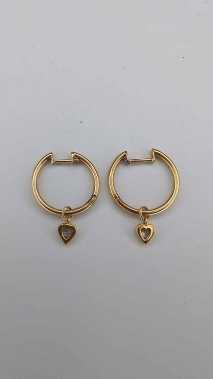18ct Yellow Gold Sundance Hoop Earrings With CZ Heart Stone - 2.20 Grams