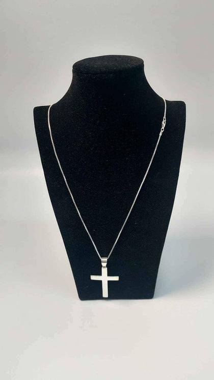 925 Sterling Silver Thin Chain Necklace With Big Cross Pendant - 12.85 Grams - 24