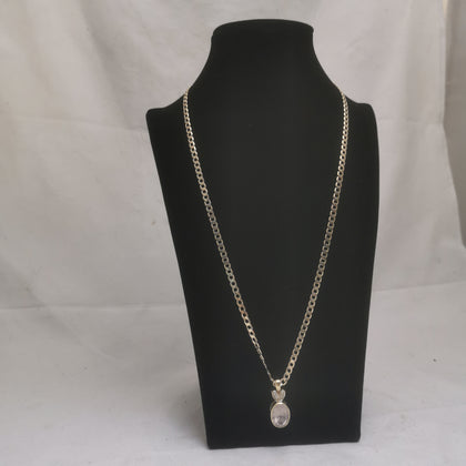 9K Gold Stunning Gold Curb Necklace, 9.1Grams & 9K Gold Pendant (Stone and CZ Stones) 3.8Grams, 21