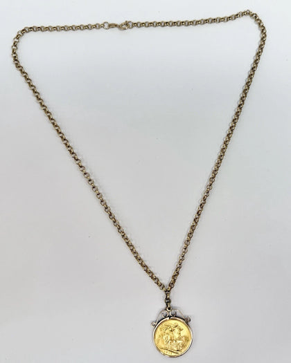 22ct Gold Full Sovereign 1911 With 9ct Mount And Belcher Chain 20