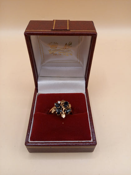 9ct Gold Ring With Blue Stones 3.8g Size-N 1/2