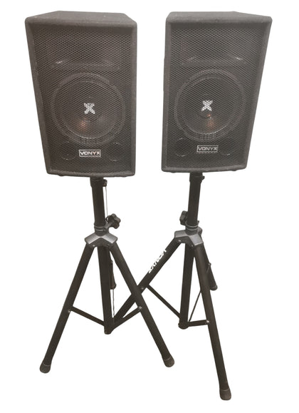 Vonyx SL8 Disco Speaker Passive Pair - With Tripod Stands and Extra Large Carry Bag