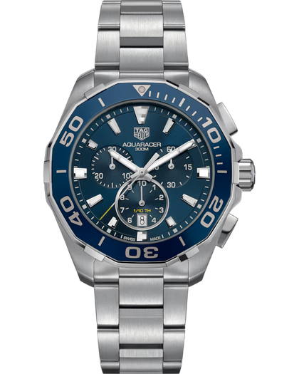 Tag AQUARACER QUARTZ Chronograph 43mm Mens Watch BLUE CAY111B.